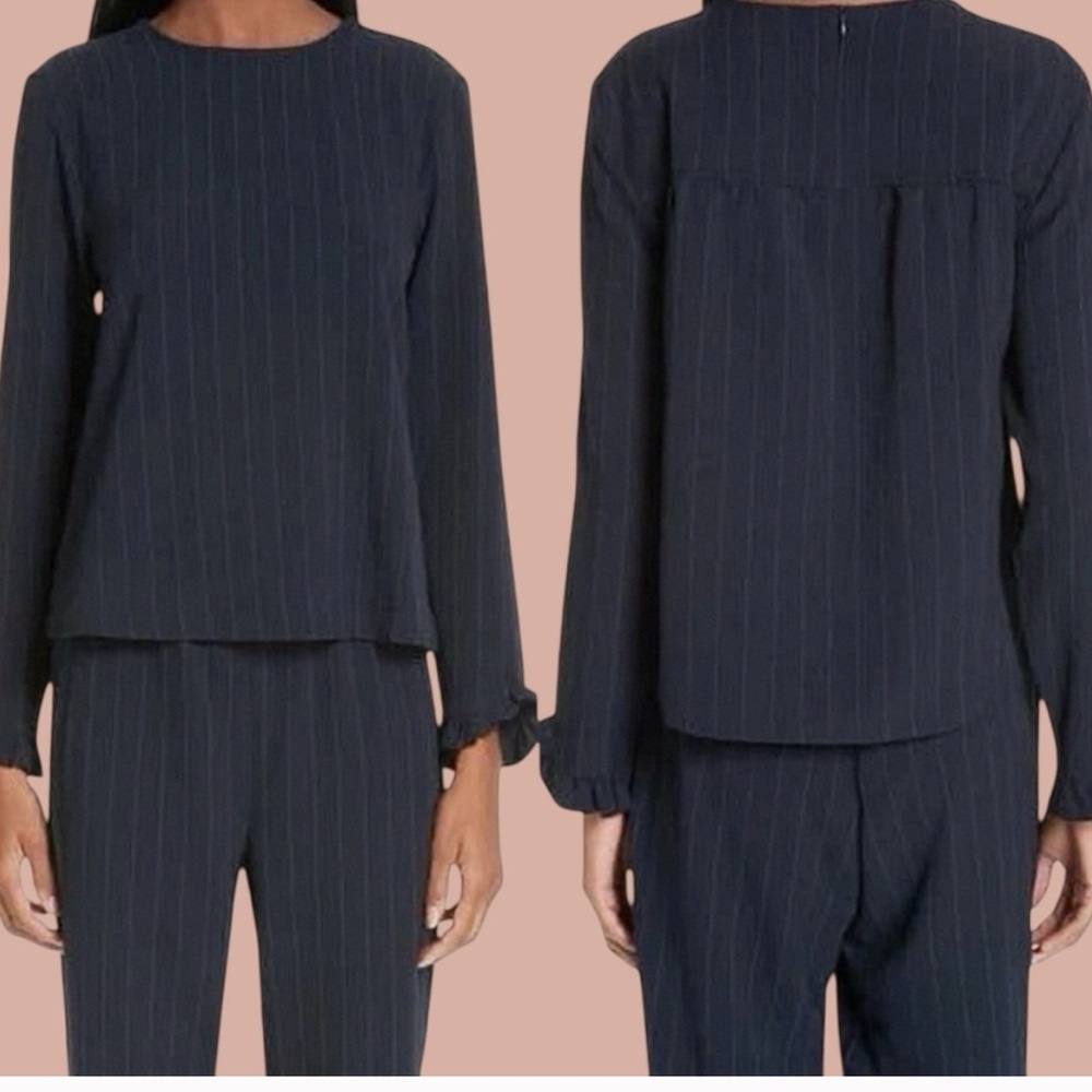 Ganni Clark navy Pinstripe top